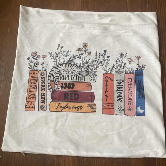 Cat Lady Books Floral Pillow Case Folklore Evermore Lover - Picture 2 of 3